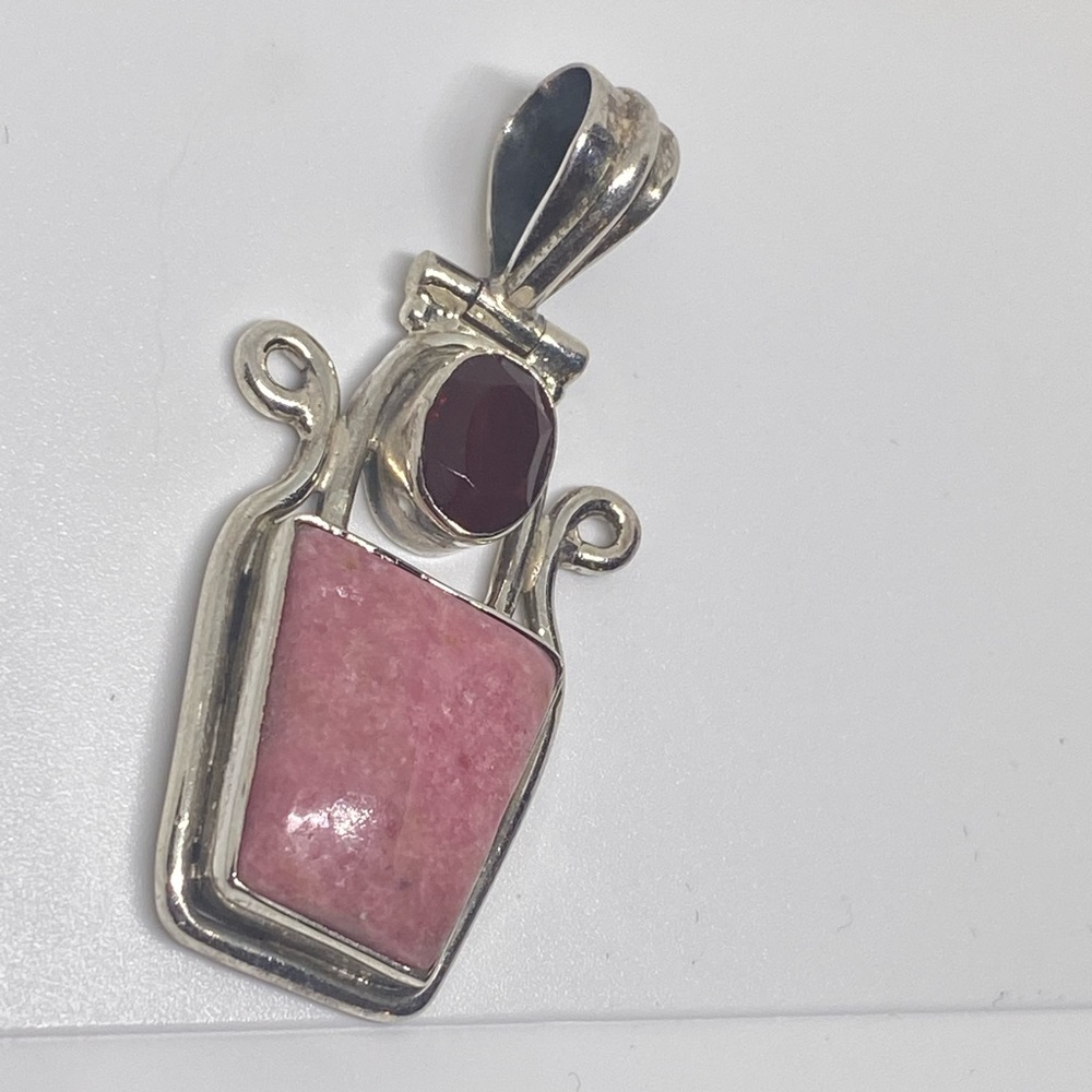 Pink and Red Stones Sterling Silver Pendant 925 - Picture 5 of 8
